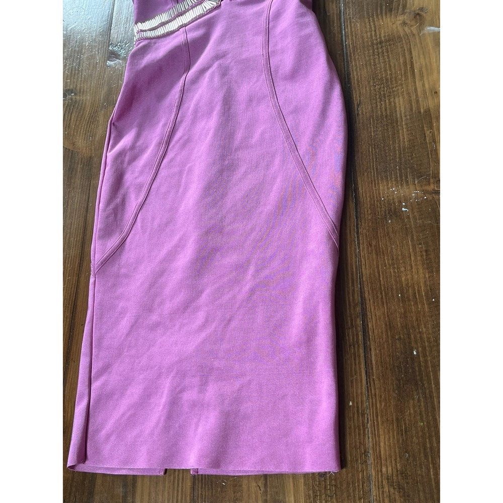 Fashion Nova Orchid Pink Bandage Midi Dress Silver Trim Sweetheart Neck Small - Picture 3 of 7